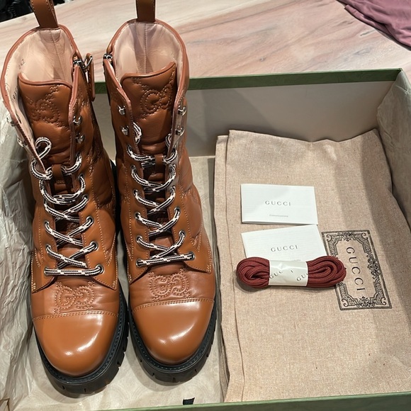 GG Logo Quilted Combat Boots, Like New - Picture 2 of 6